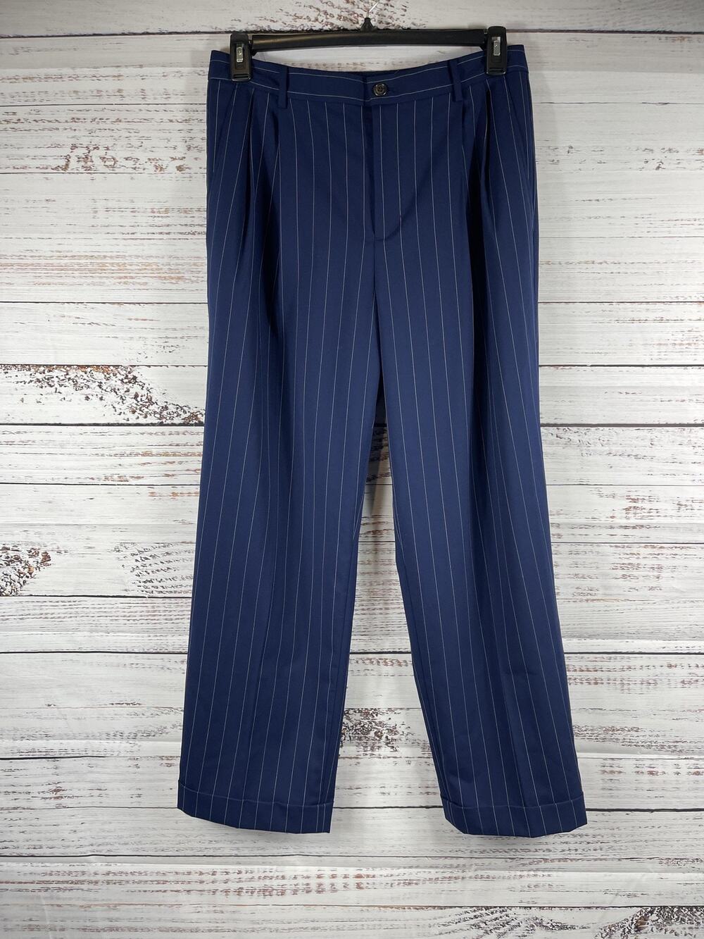 Lauren Ralph Lauren Pants Womens 12P Blue Pinstripe Wool Stretch Dress Work